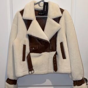 Lamarque Cream and Brown Teddy Jacket